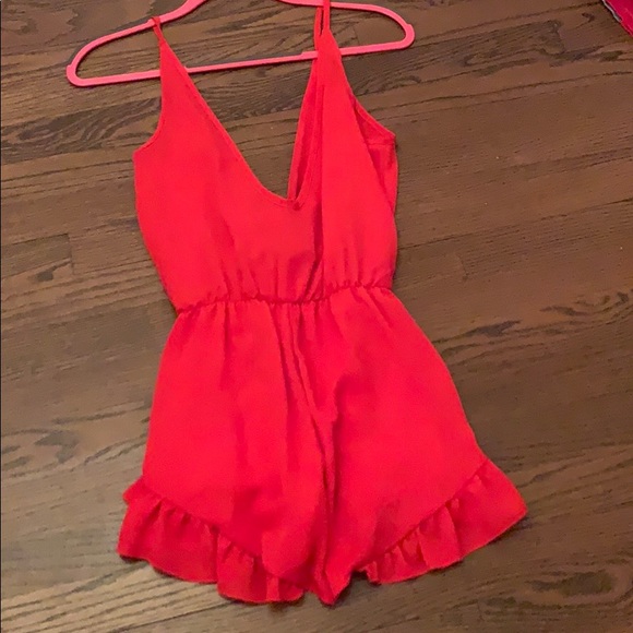 Red Romper ruffle bottom. Elastic waist. - Picture 2 of 9
